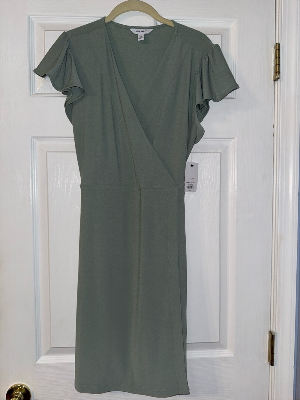 Nine West Olive Green Wrap-Style Midi Dress